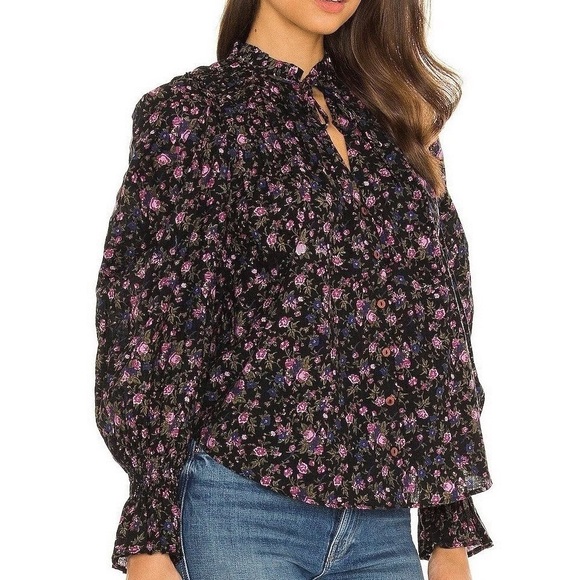 Free People Meant To Be blouse Black Floral - Picture 4 of 10